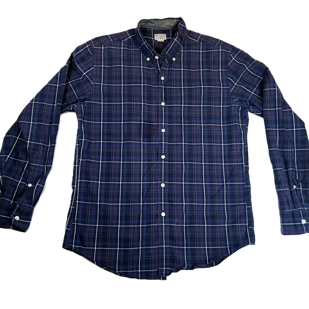 J. Crew Factory Button Down Shirt Men L Plaid Long Sleeve Light Weight Woven